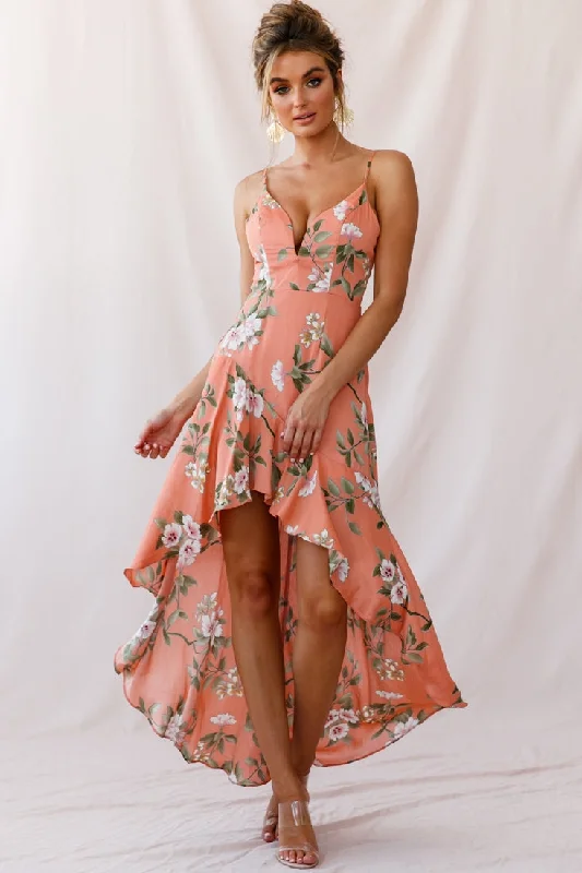 Stylish and comfortable outfits for women Imelda V-Neckline High-Low Hem Dress Peach Stylish and comfortable outfits for women Imelda V-Neckline High-Low Hem Dress Peach