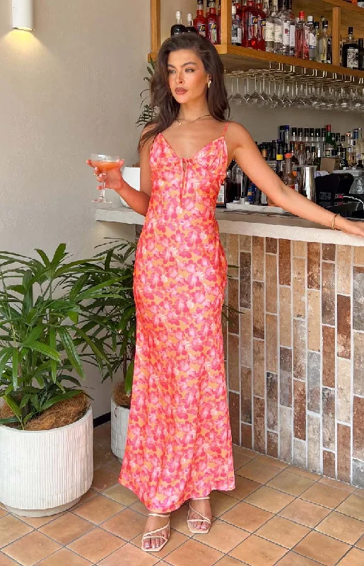 Bold, confident, and stylish women’s clothing   Jude Orange Floral Print Maxi Formal Dress