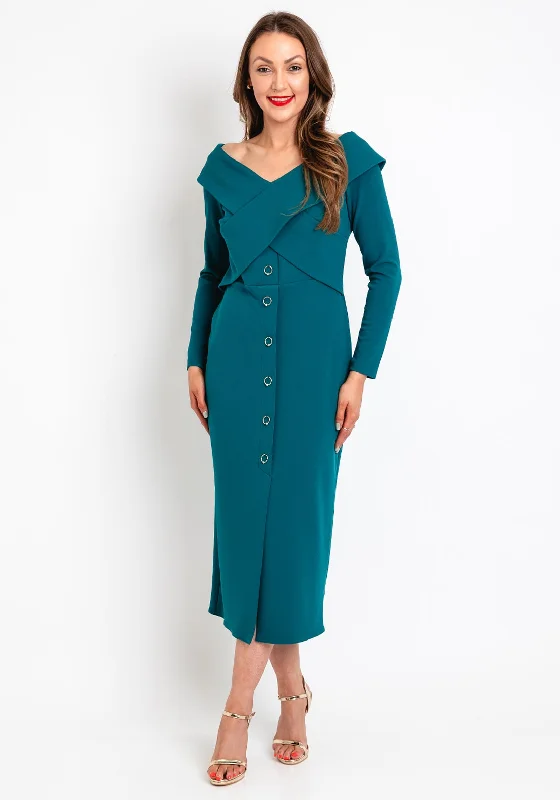 Feminine and fashionable clothing for every wardrobe   Kameya Cross-Over Bodice Midi Dress, Green