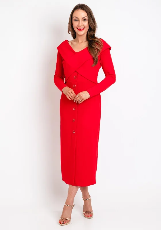 Refresh your wardrobe with high-quality women’s fashion   Kameya Cross-Over Bodice Midi Dress, Red