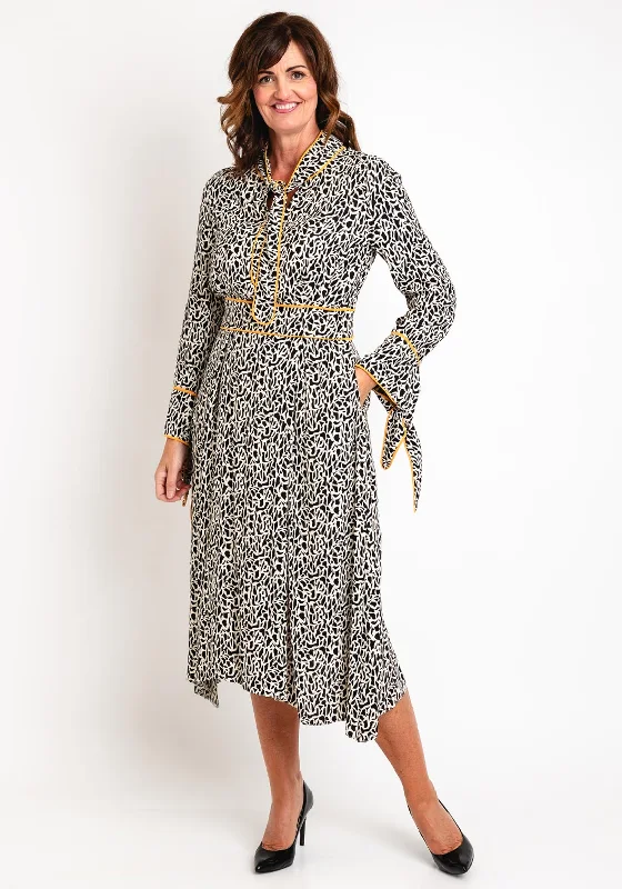 Bold and beautiful clothing for every woman   Kameya Scarf Neckline, Abstract Print Midi Dress, Black & White
