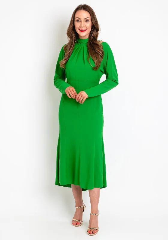 Sporty-chic women’s apparel for active lifestyles   Kameya Tie Neck, Cold Shoulder Midi Dress, Green