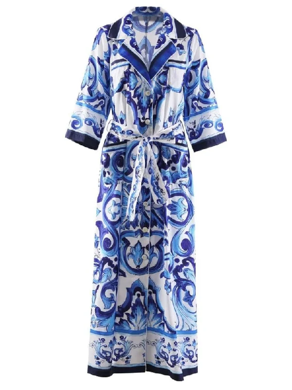 Statement pieces for the confident woman   Kim Short Sleeve Shirt Print Midi Dress - Blue Print