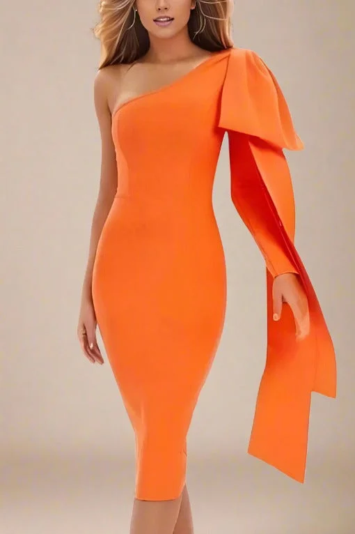 Dress to impress with elegant women’s wear   Lela Long Sleeve Bandage Midi Dress - Apricot Orange