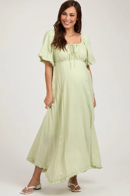 Designer-inspired women’s fashion at affordable prices Light Olive Front Tie Puff Sleeve Maternity Maxi Dress Designer-inspired women’s fashion at affordable prices Light Olive Front Tie Puff Sleeve Maternity Maxi Dress