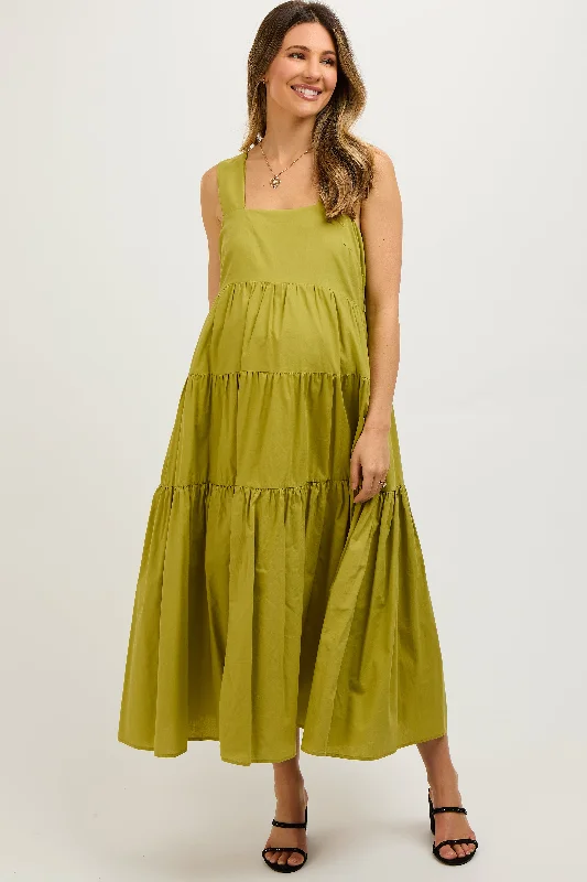 Affordable fashion that looks high-end   Lime Tiered Maternity Maxi Dress