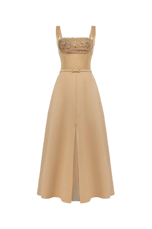 Fashion-forward styles that make a statement   Liora A-line Loose Strap Taffeta Midi Dress