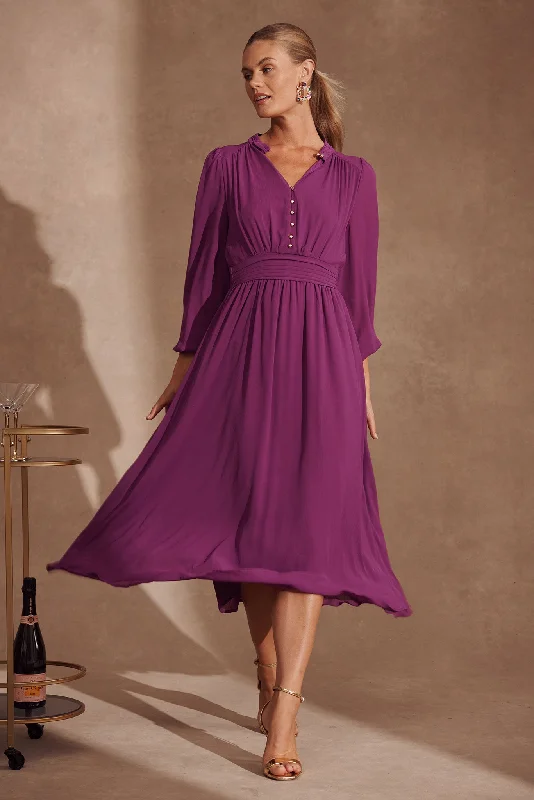 Soft, breathable fabrics for fashionable women   Lustre Midi Dress In Plum Chiffon