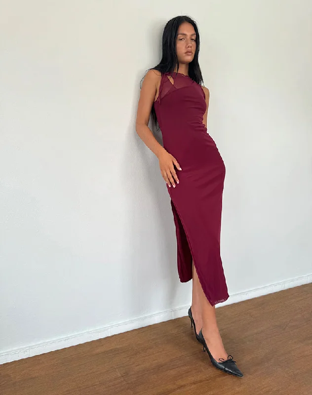 Sleek and sophisticated fashion for modern women   Marlo Asymmetric Midi Dress in Burgundy