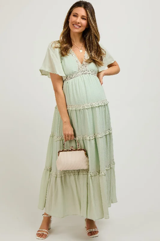 Find your perfect fit with stylish women’s clothing Mint Crochet Lace Tiered Maternity Maxi Dress Find your perfect fit with stylish women’s clothing Mint Crochet Lace Tiered Maternity Maxi Dress