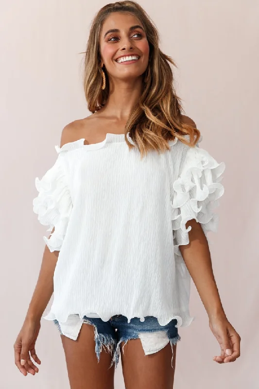 Versatile outfits to transition from day to night   Miranda Ruffle Sleeve Top White