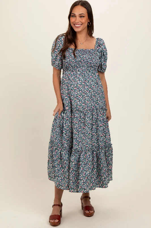 Clothing that’s as bold as you are Navy Floral Smocked Tiered Puff Sleeve Maternity Maxi Dress Clothing that’s as bold as you are Navy Floral Smocked Tiered Puff Sleeve Maternity Maxi Dress
