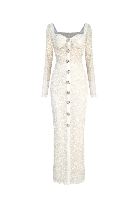 Dress up or down with these versatile pieces   Noble Sheath Single Breasted Lace Midi Dress
