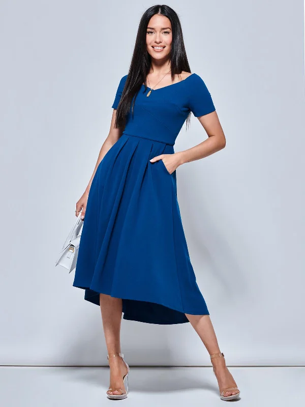Sleek and sophisticated fashion for modern women   Off The Shoulder Dip Hem Dress, Teal