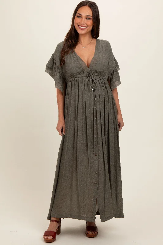 Affordable stylish women’s fashion collection Olive Deep V-Neck Button Down Maternity Maxi Dress Affordable stylish women’s fashion collection Olive Deep V-Neck Button Down Maternity Maxi Dress