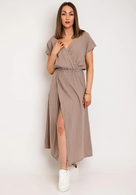 Sustainable fashion for stylish women   One Life Marion Wrap Maxi Dress, Taupe