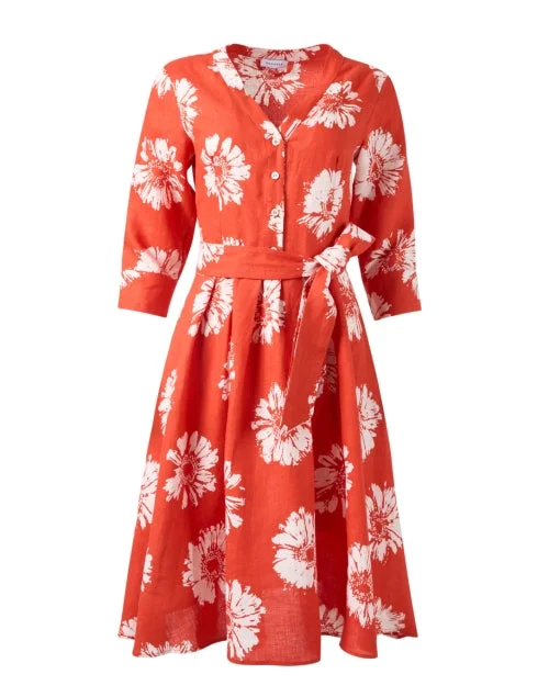 Refresh your closet with chic and comfy styles   Orange Floral Linen Dress
