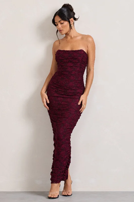 The ultimate destination for women’s clothing   Paparazzi | Burgundy Ruched Lace Strapless Bandeau Maxi Dress
