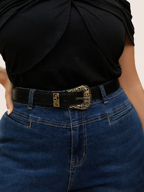 Effortlessly stylish outfits for the modern woman   Personalized Hand Carved Buckle Skinny Belt