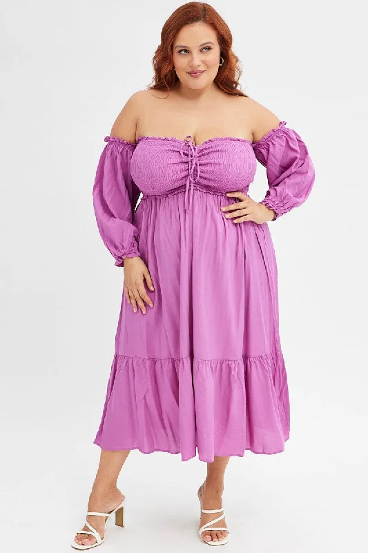 Step into style with our women’s clothing collection   Purple Midi Dress Off Shoulder Shirred