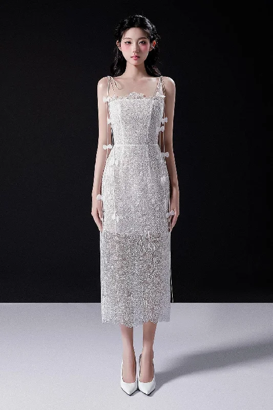 Fashion pieces that complement every woman’s style   Rishima Sheath Spaghetti Strap Lace Midi Dress