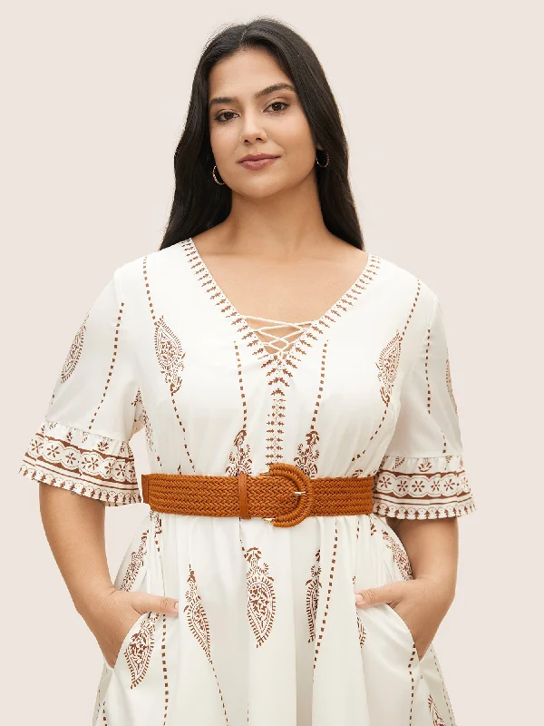 High-quality women’s wear for everyday elegance   Round Buckle Straw Woven Belt