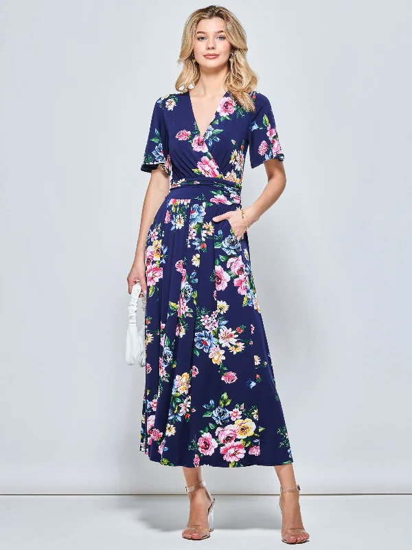 Latest fashion trends for modern women   Sherya Jersey Angel Sleeve Maxi Dress, Floral Multi