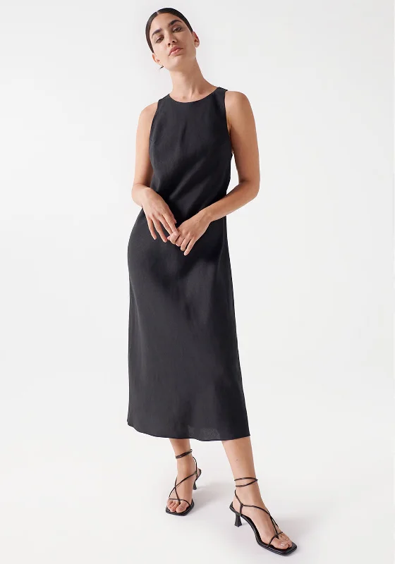 Summer-ready fashion for stylish women   Salsa Open Back Linen Midi Dress, Black