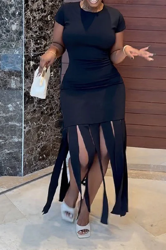 Essential women’s clothing for every season   Solid Color Undeniable Tassel Midi Dress
