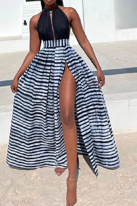 Stylish clothing designed to flatter every woman   Striped Party Backless High Split Midi Dress