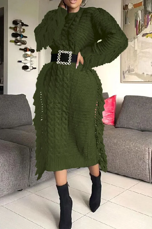 Chic, modern fashion for empowered women   Tassel Patchwork Whimsical Knitted Midi Dress
