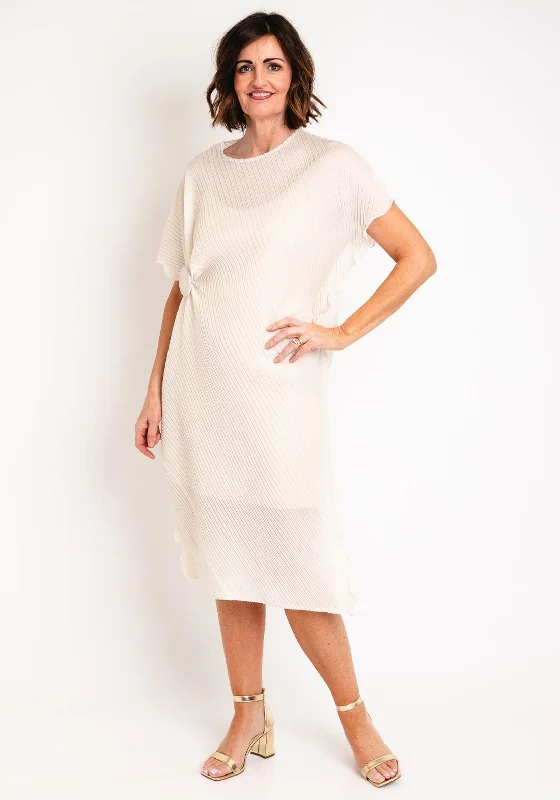 Versatile fashion for every type of woman   Thanny Pleated Frilled Trim Midi One Size Dress, Beige