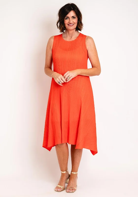 Refresh your closet with chic and comfy styles   Thanny Pleated Hankerchief Hem Dress, Orange