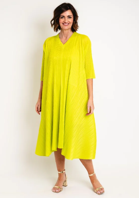 Elegant and comfortable women’s fashion wear   Thanny Pleated V One Size Dress, Lime Green