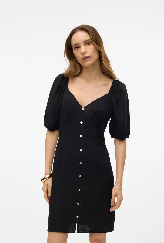 Luxurious fabrics and modern designs for women Vero Moda Mymilo Linen Blend Button Mini Dress, Black Luxurious fabrics and modern designs for women Vero Moda Mymilo Linen Blend Button Mini Dress, Black