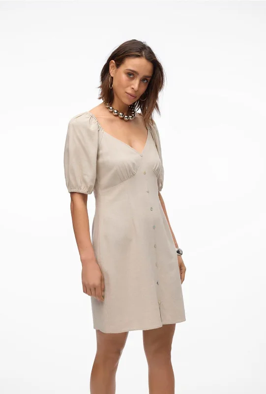 Soft, breathable fabrics for fashionable women Vero Moda Mymilo Linen Blend Button Mini Dress, Silver Lining Soft, breathable fabrics for fashionable women Vero Moda Mymilo Linen Blend Button Mini Dress, Silver Lining