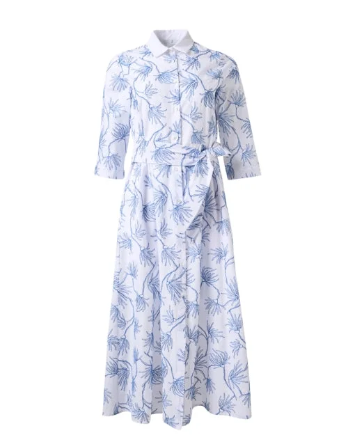 Chic and comfortable clothing for busy women White and Blue Embroidered Shirt Dress Chic and comfortable clothing for busy women White and Blue Embroidered Shirt Dress