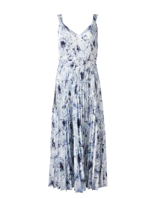 Versatile fashion for every type of woman   White and Blue Floral Pleated Dress