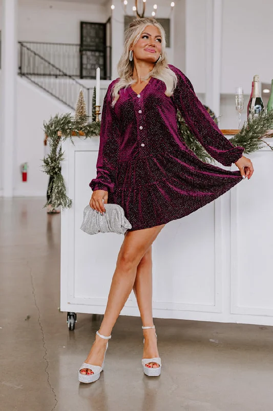 Perfect fashion pieces for the busy woman   Wine Tasting Velvet Shift Dress In Royal Plum