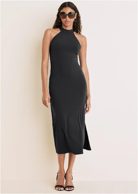 Iconic women’s outfits that never go out of style   High Neck Midi Dress - Black