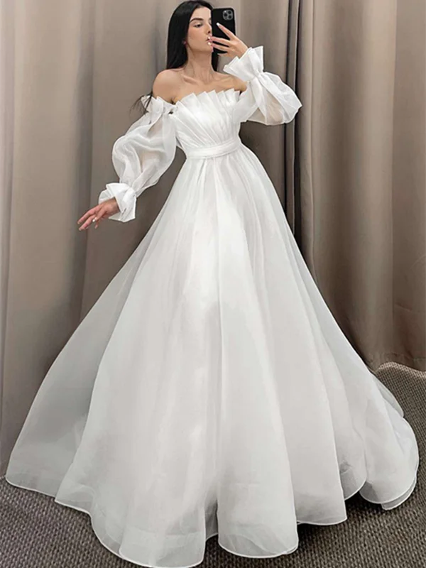 Sustainable fashion for stylish women A-line Long Wedding Dresses With Detachable Sleeves, Simple Wedding Dresses, Newest Bridal Gowns Sustainable fashion for stylish women A-line Long Wedding Dresses With Detachable Sleeves, Simple Wedding Dresses, Newest Bridal Gowns