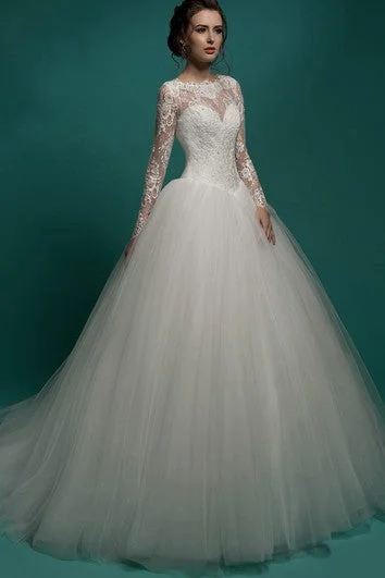 Refresh your closet with chic and comfy styles   A-Line Maxi Jewel-Neck Illusion-Sleeve Zipper Tulle Dress With Pleatings