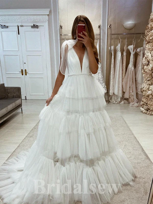 Cozy women’s clothing for the colder months   A-line New Unique Best Fairy Elegant Vintage Dream Beach Long Wedding Dresses, Bridal Gown WD474