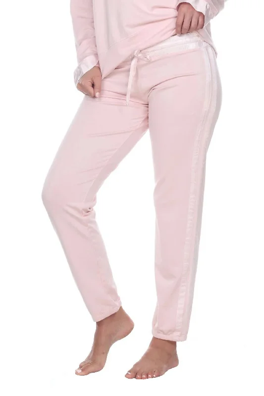 Elevate your look with premium women’s wear Blythe French Terry Sweat Pant With Satin Waistband And Trim In Blush Elevate your look with premium women’s wear Blythe French Terry Sweat Pant With Satin Waistband And Trim In Blush