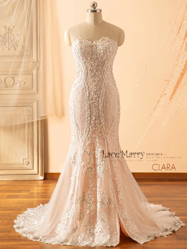Essential women’s clothing for every season CLARA / Fitted Blush Wedding Dress with Removable Sleeves Essential women’s clothing for every season CLARA / Fitted Blush Wedding Dress with Removable Sleeves