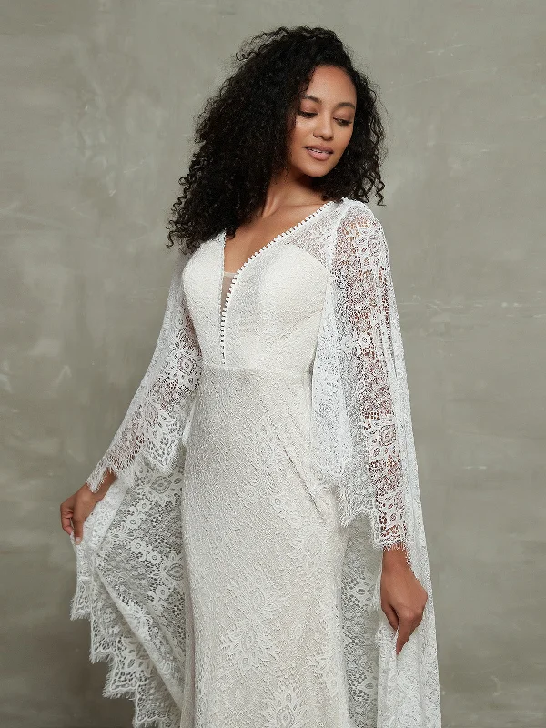 High-fashion styles at affordable prices Deep V-neck Lace Bridal Dresses with Shawl-As Picture High-fashion styles at affordable prices Deep V-neck Lace Bridal Dresses with Shawl-As Picture