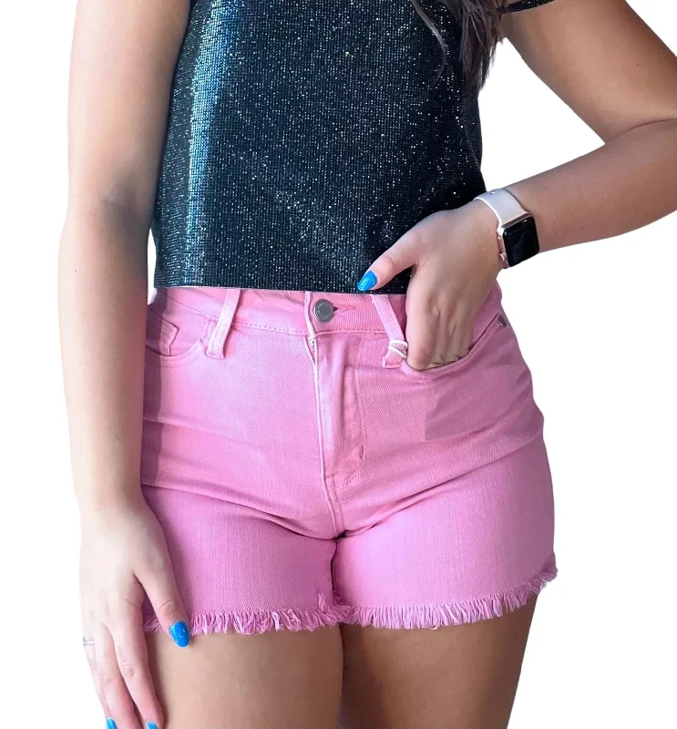 Chic and comfortable clothing for busy women   Dyed Fray Hem Short In Bubblegum