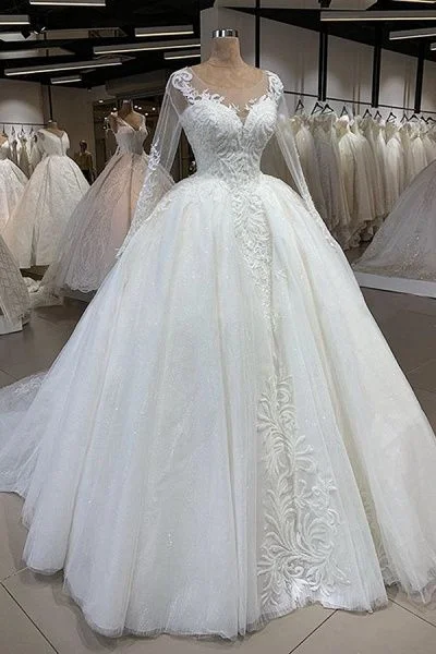 Elegant casual clothing for modern women   Elegant Long Sleeve Ball Gown Tulle Wedding Dress prom dresses with sleeves      cg24773