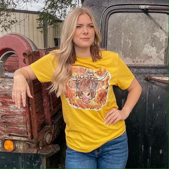 Feminine silhouettes for the modern woman   Fallin in Leaves Cow Tee