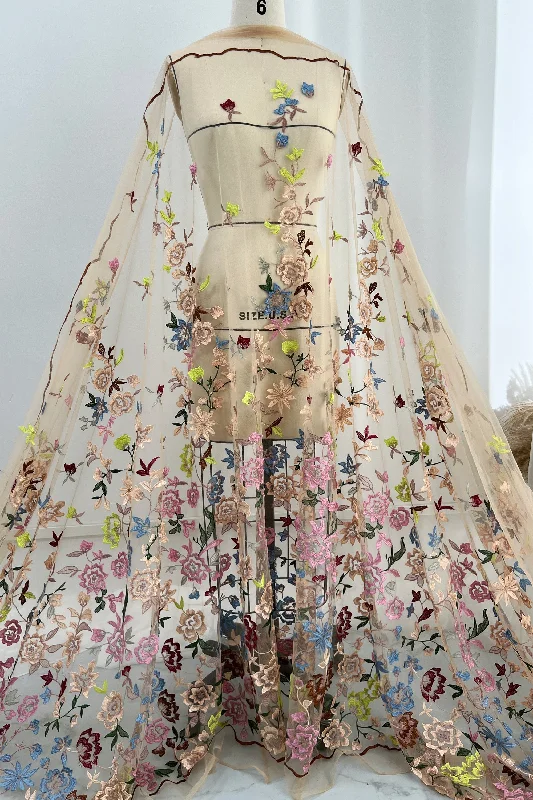 Dress up or down with these versatile pieces   Champagne Tulle Floral Lace Embroidery Fabric